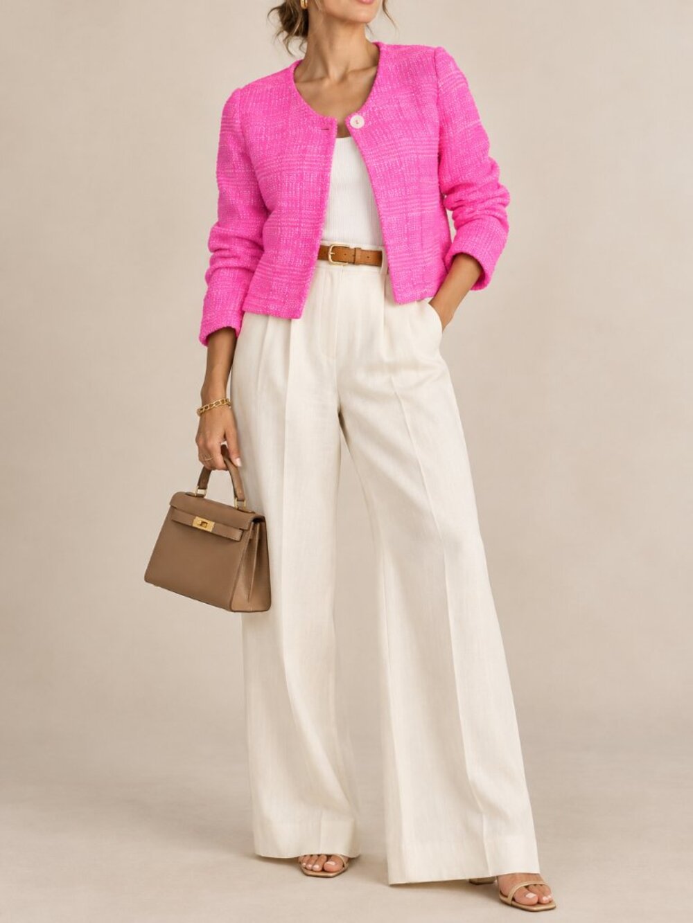 Giovanna Nicolai Hot Pink Open Weave Cropped Jacket IT 40 US 4 NWT